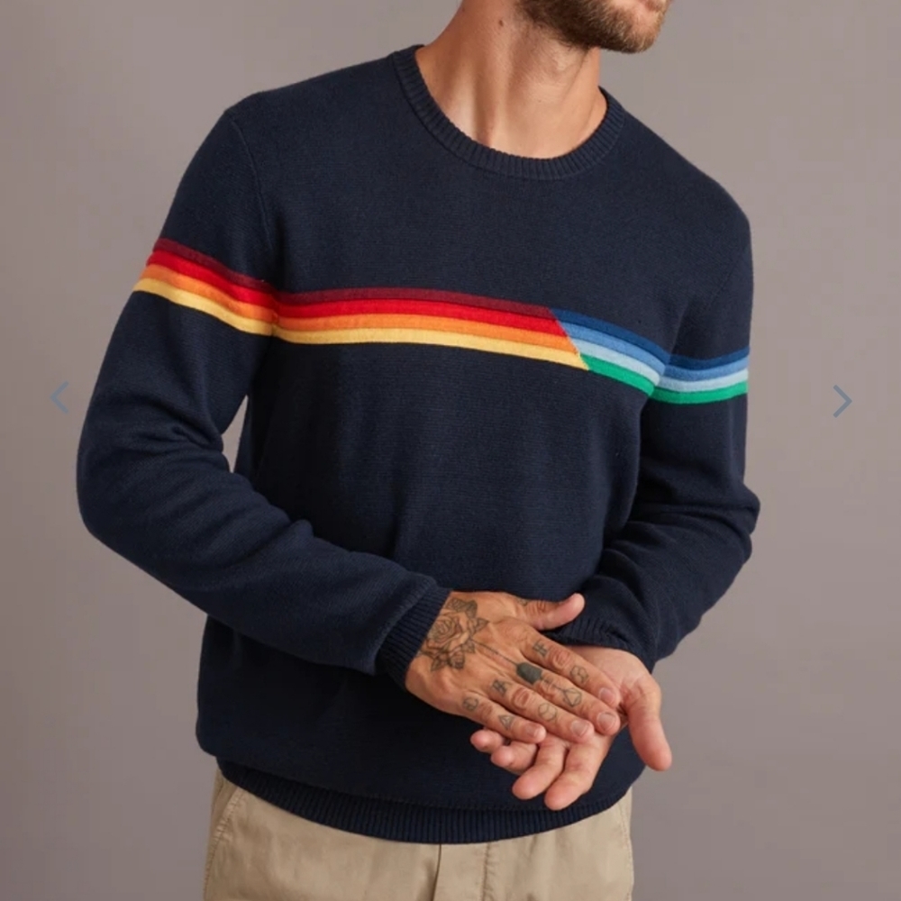 MARINE layer ML x LF Breck Stripe Sweater in Black Iris Multi Stripe - Picture 5 of 7
